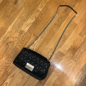 Genuine Michael Kors Calf Skin Black Quilted Leather Adjustable Crossbody Bag